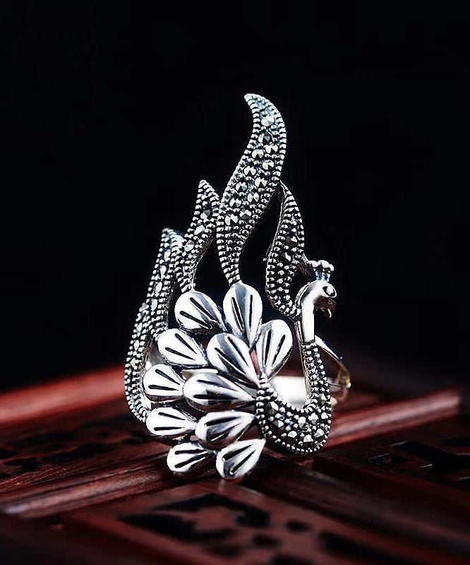 Out 925 Rings Silver Retro Hollow Peacock