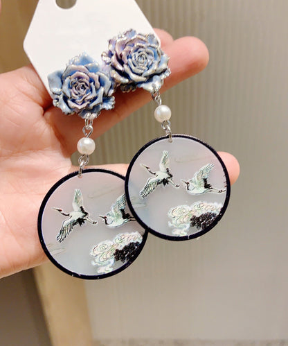 Retro Black Acrylic Pearl Floral Drop Earrings MM080