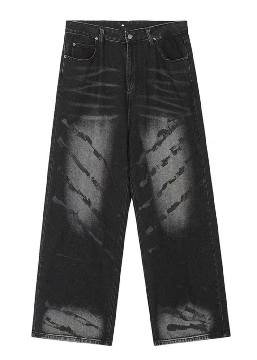 Retro Black High Wais Men Denim Wide Leg Pants SA064