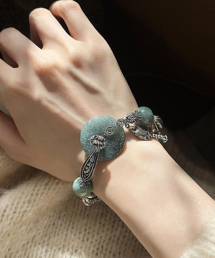 Sterling Charm Silver Butterfly Blackish Retro Green Jade