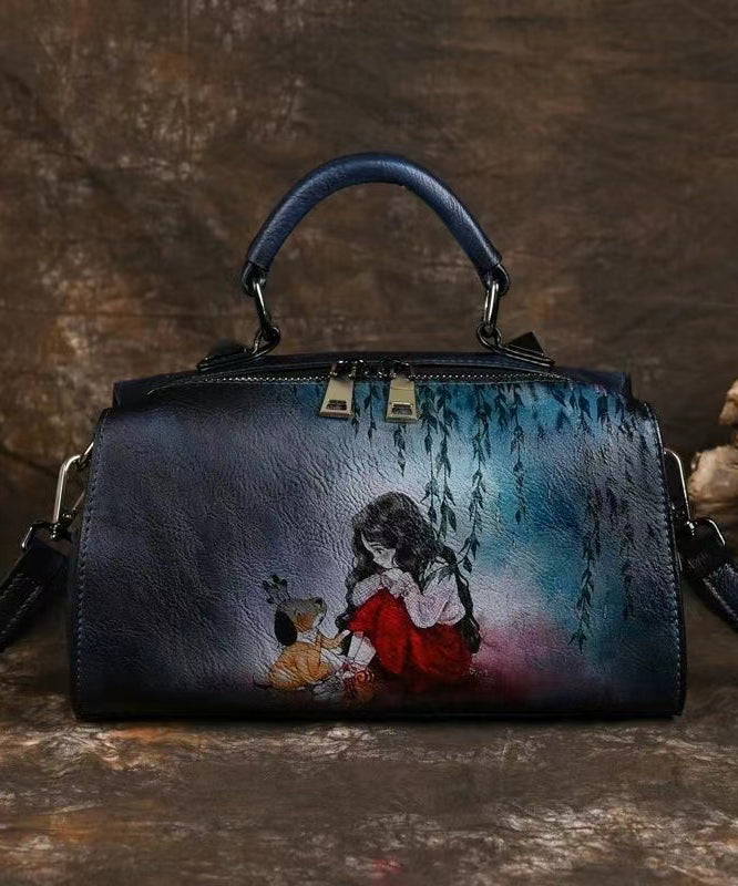 Retro Blue Black Hand Painted Versatile Handbag HJ1011