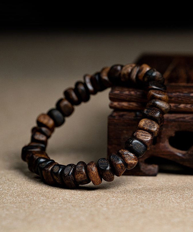 Bracelet rétro en perles de Bouddha en bois de santal marron QU021