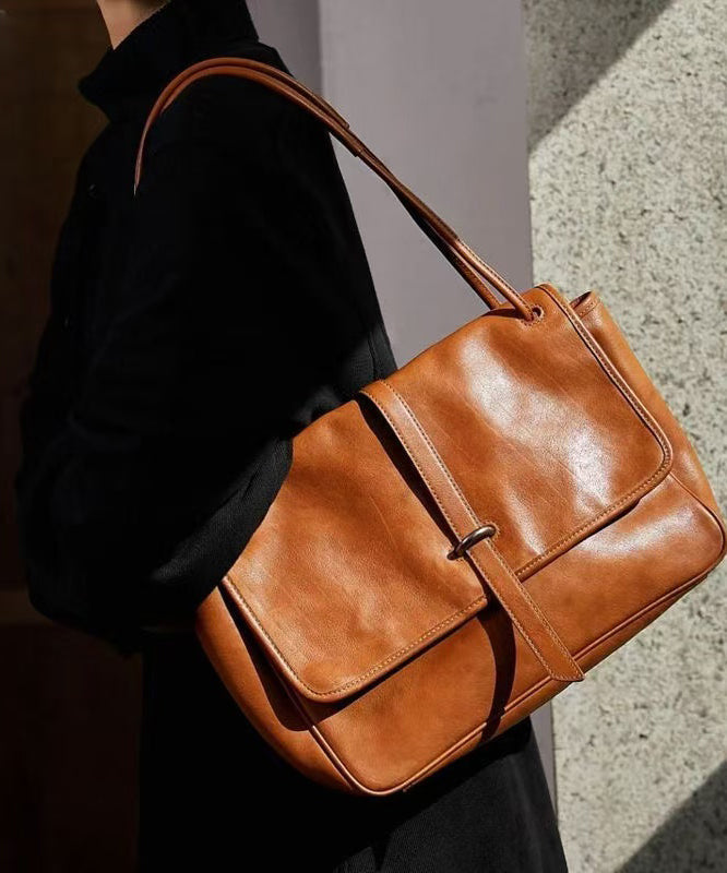 Retro Bag Durable Zipper Shoulder Brown Leather Solid