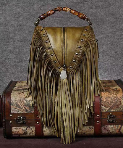 Retro Coffee Cowhide Tassel Rivet Shoulder Bag Ada Fashion