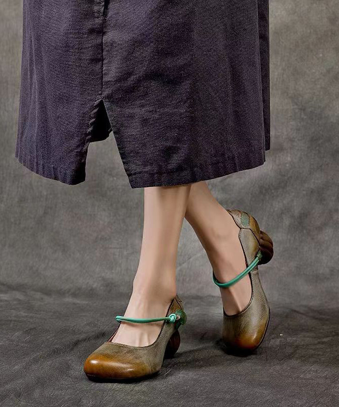 Retro Comfortable And Versatile Cowhide Chunky Heel CZ1024