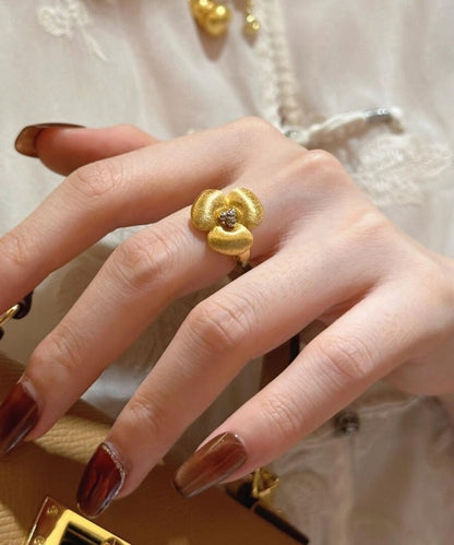 Retro Gold Copper Overgild Floral Rings QI068