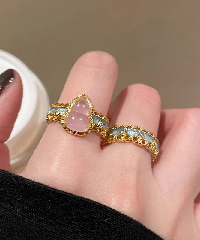 Rings Gourds Open Sterling Silver Retro Gold Overgild Lace