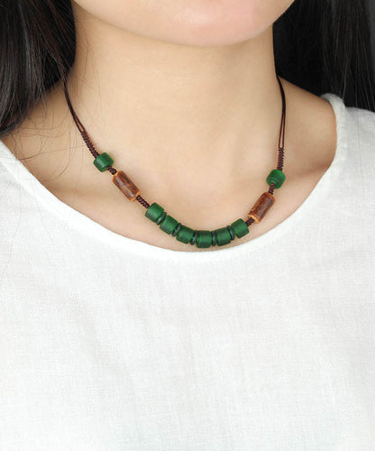 Retro Green Hand Woven Coloured Glaze Gratuated Bead Necklace KX1014