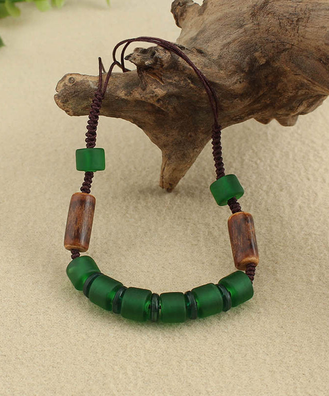 Retro Green Hand Woven Coloured Glaze Gratuated Bead Necklace KX1014