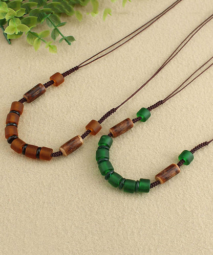 Retro Green Hand Woven Coloured Glaze Gratuated Bead Necklace KX1014