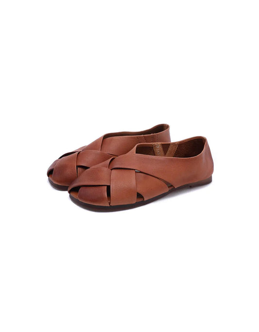 Retro Leather Comfortable Cross Straps Flat Sandals Ada Fashion