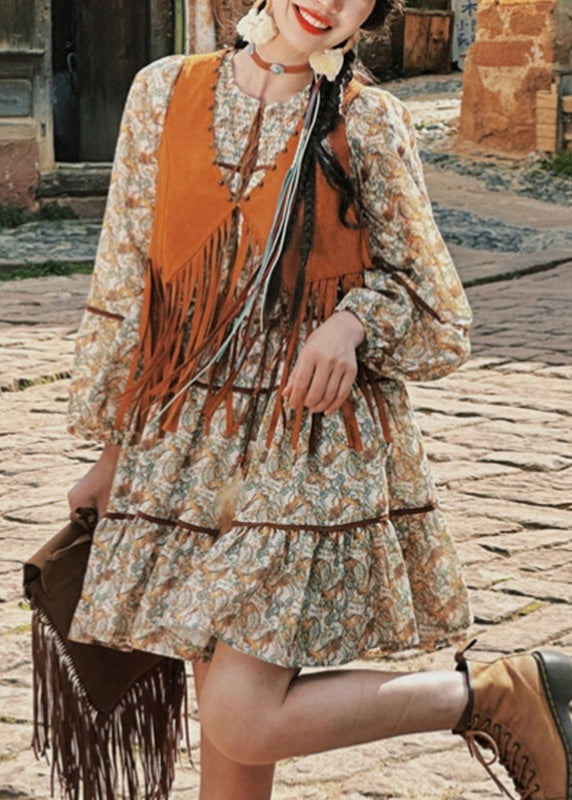 Weste Stücke Zwei Lange Quaste Kleid Und Patchwork Set Retro