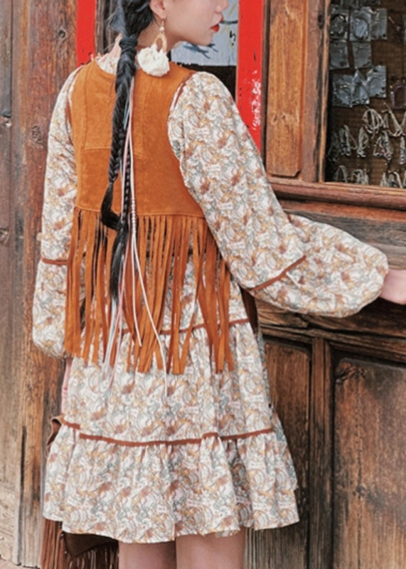 Weste Stücke Zwei Lange Quaste Kleid Und Patchwork Set Retro