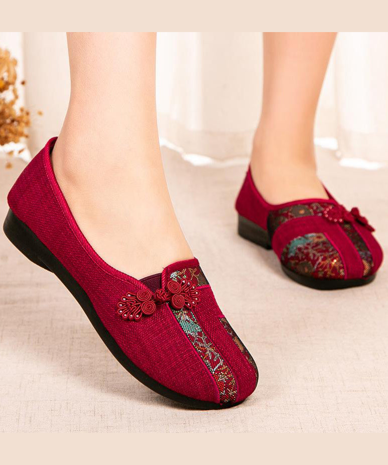 Rote Retro Schuhe Knopf bestickt Spleißen orientalischen flachen