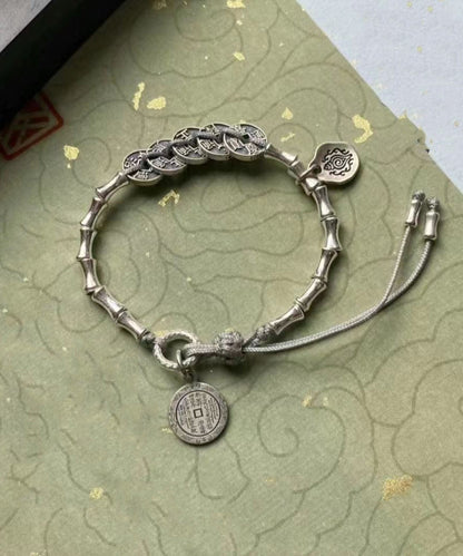 Retro Seide Sterling Silber Fünf Kaiser Münzen Quaste Charm Armband GH1048