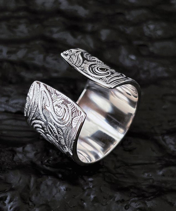 Sterling Retro Inlay Jade Silk Silver Rings