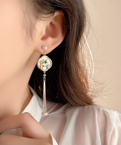 Retro White Sterling Silver Overgild Pearl Tassel Drop Earrings QI073