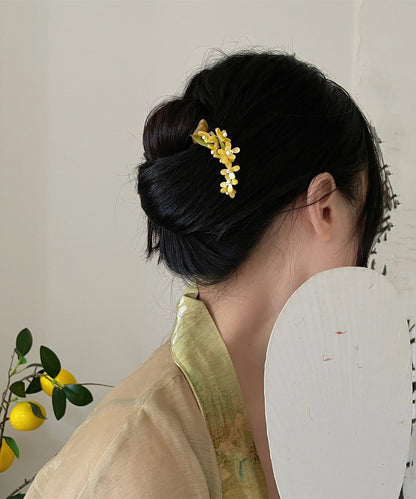 Retro Yellow Floral Green Sandalwood Hairpin ZZ026