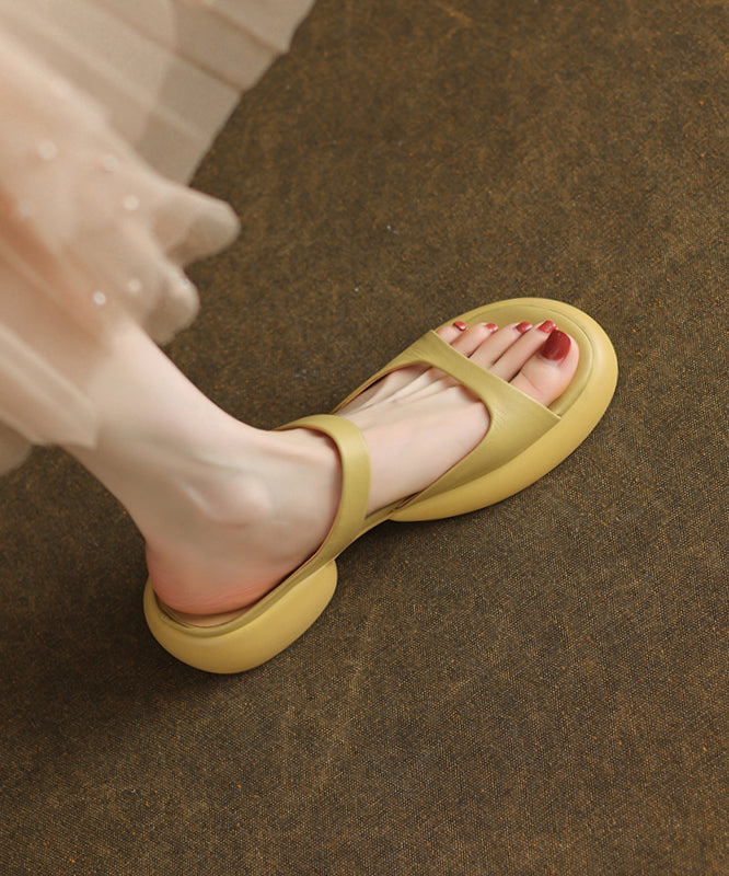 Cowhide Leather Sandals Chic Splicing Chunky Rose Slide