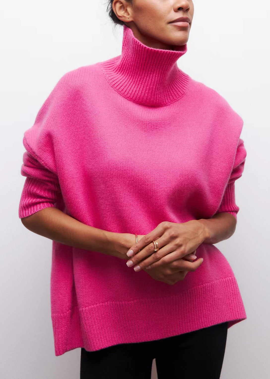 Rose Gemütliche Dicke Rollkragenpullover Stricken Frühling