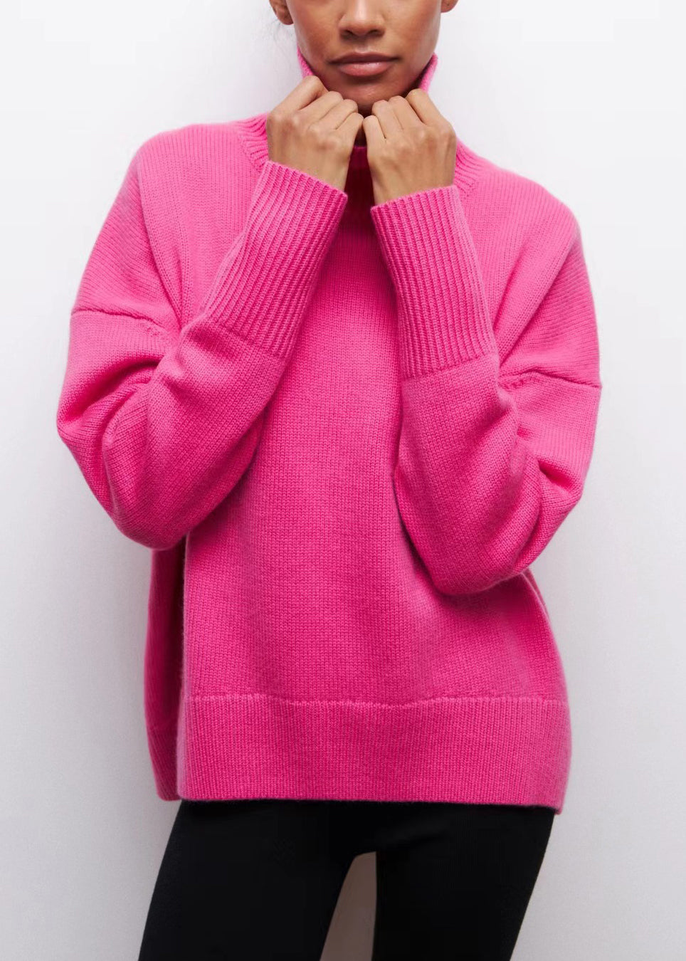 Rose Gemütliche Dicke Rollkragenpullover Stricken Frühling