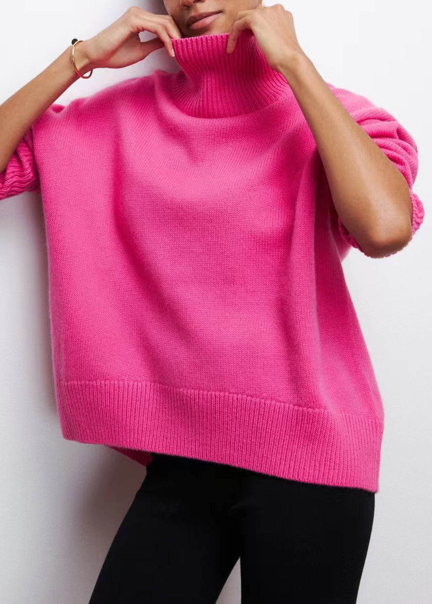 Rose Gemütliche Dicke Rollkragenpullover Stricken Frühling