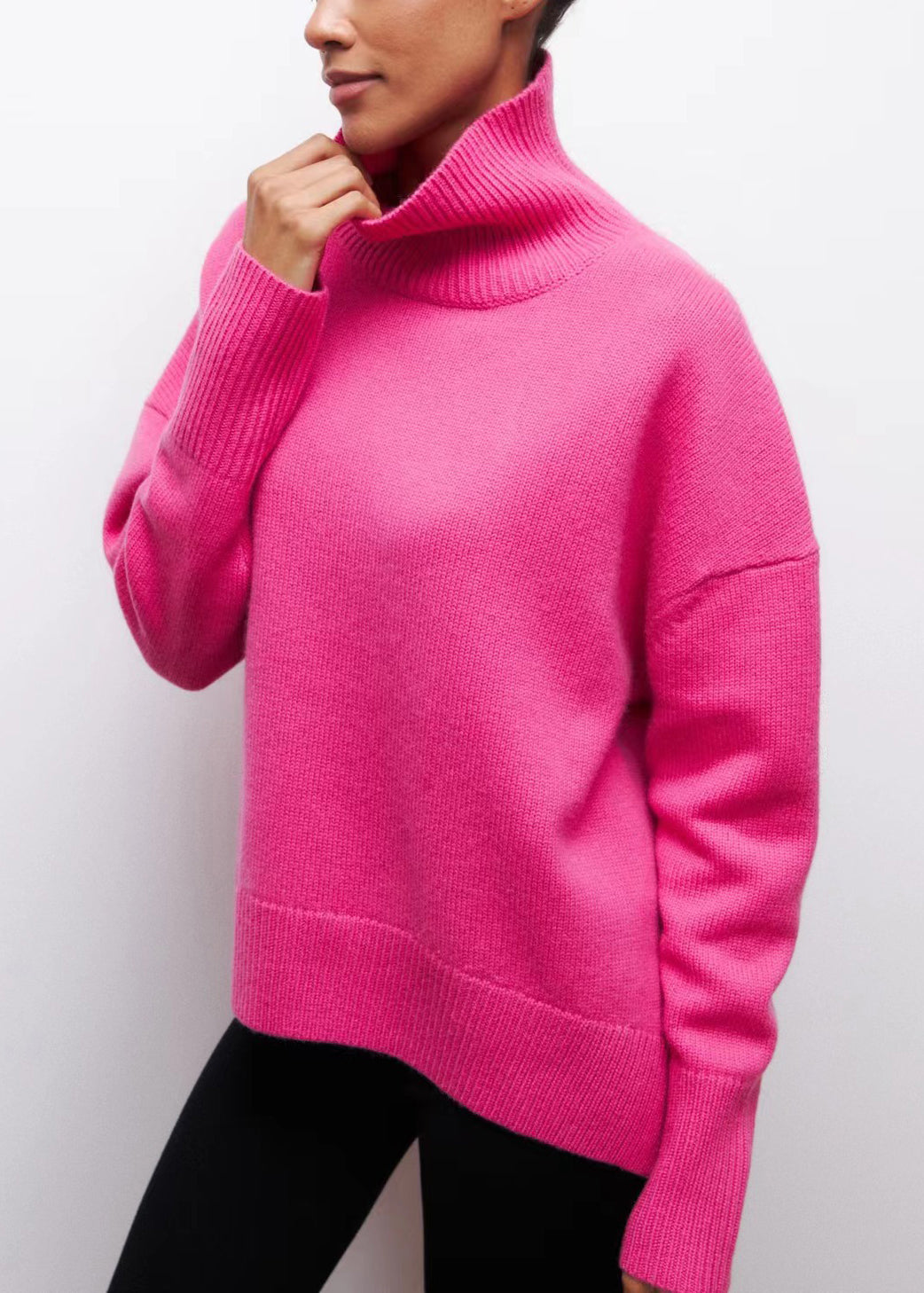 Rose Gemütliche Dicke Rollkragenpullover Stricken Frühling