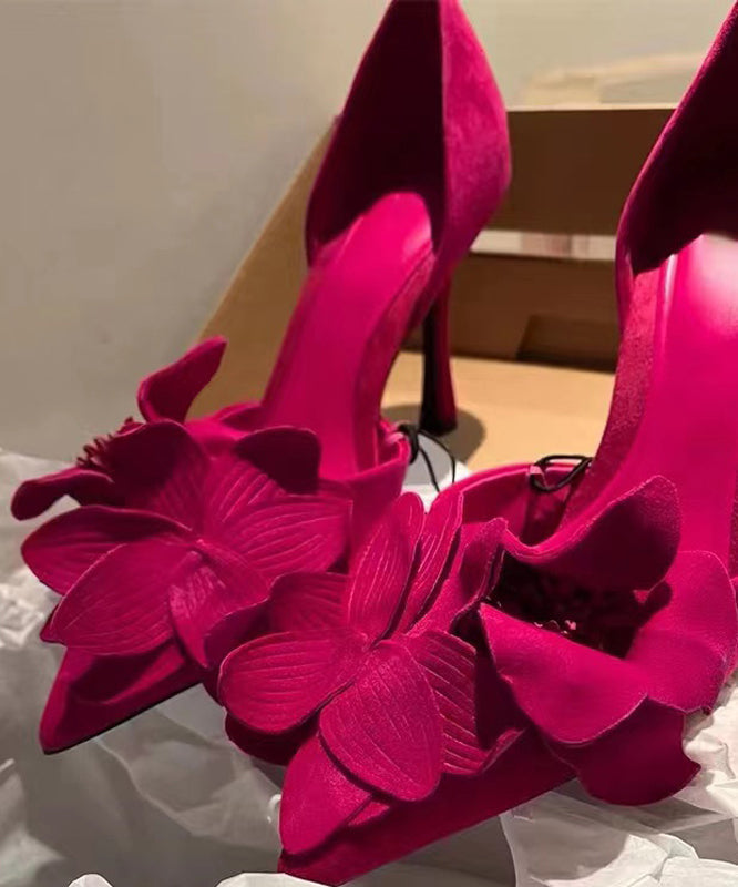 Toe Suede Rose Chic Splicing Floral High Heels Pointed