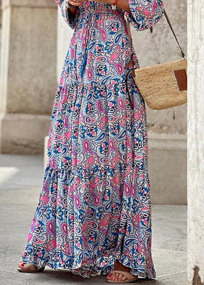 Rose Tie Waist Fall Maxi Dress V Neck QA024