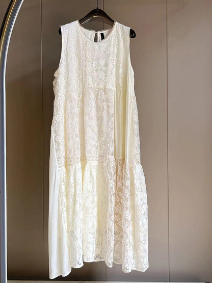 Women Artsy Summer Lace Embroidery Dual-layer Vest Dress ZZ1024