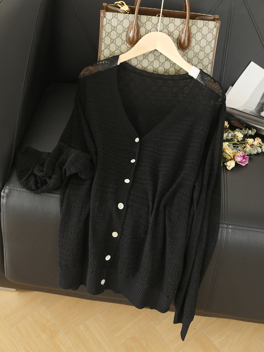 Women Spring Solid Casual V-Neck Knitted Shirt SC1009