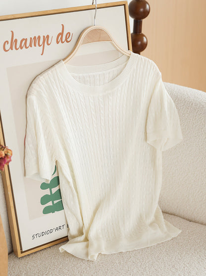 Women Summer Casual Knitted O-Neck Shirt CX035