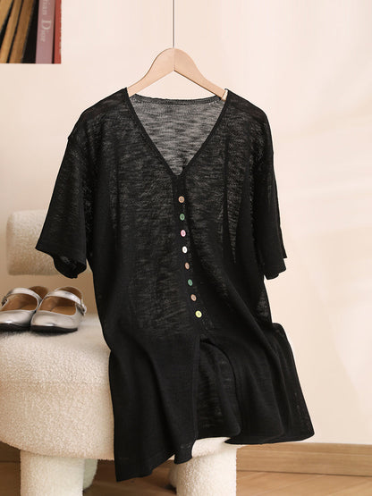 Women Casual Solid Colorful Buttom Summer Thin Shirt QW1050