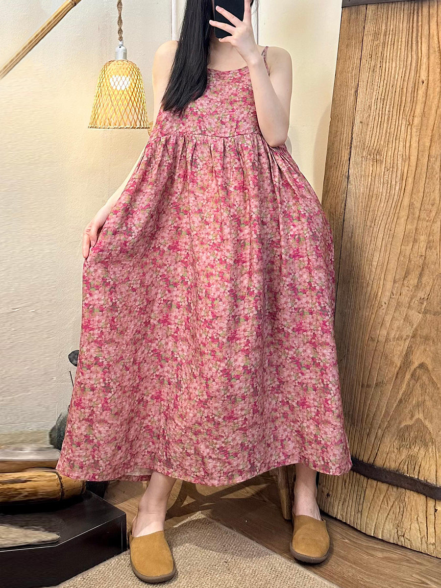 Robe longue d'été à imprimé floral et ramie pour femme AS1021