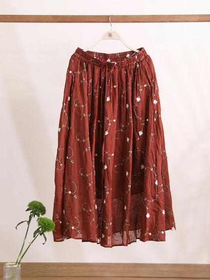 Women Summer Flower Thin Strap Linen Skirt RR1014