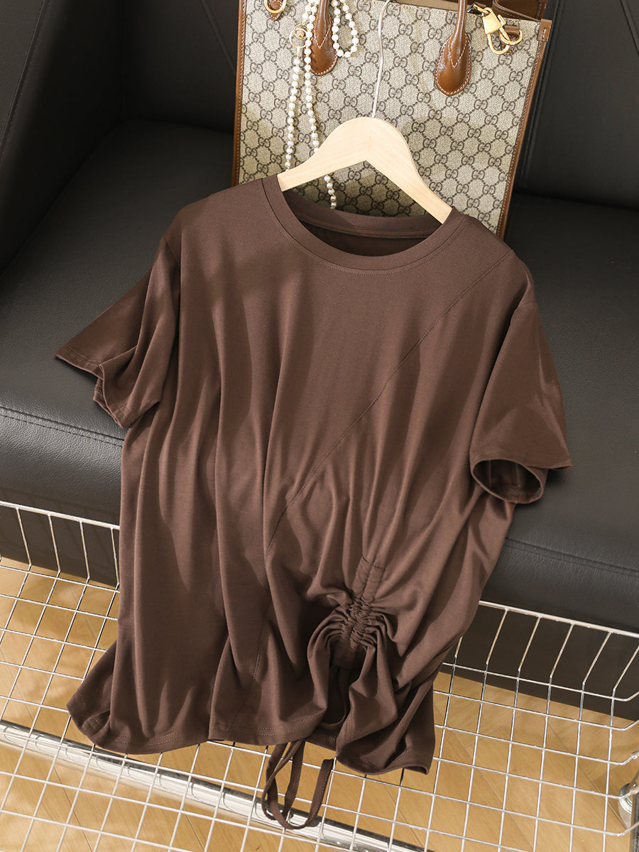 Women Summer Casual Solid Strap Cotton Shirt AA1037