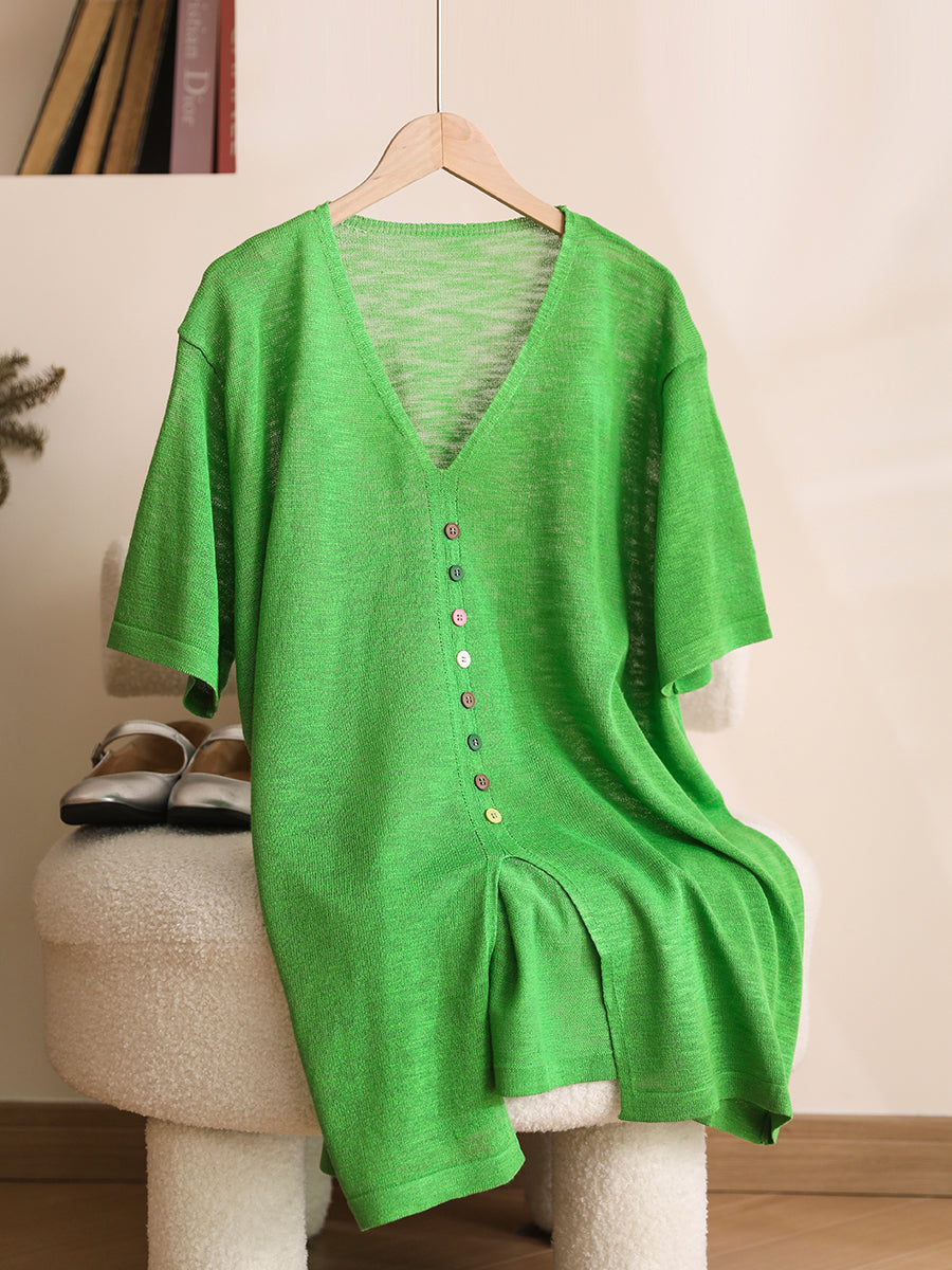Women Casual Solid Colorful Buttom Summer Thin Shirt QW1050
