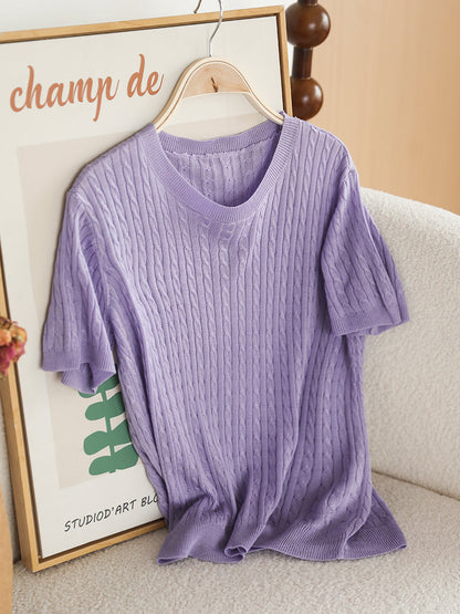 Women Summer Casual Knitted O-Neck Shirt CX035