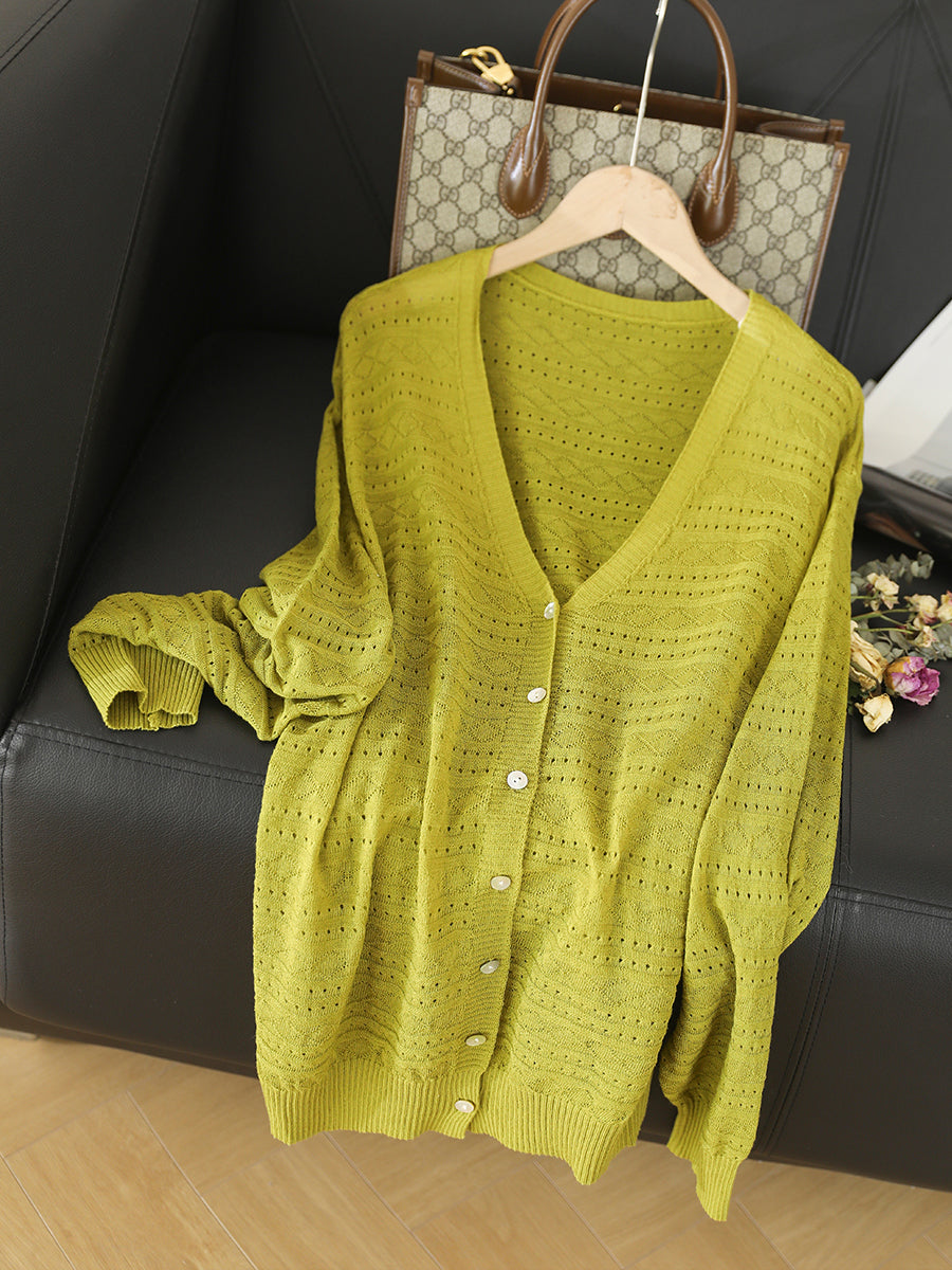 Women Spring Solid Casual V-Neck Knitted Shirt SC1009