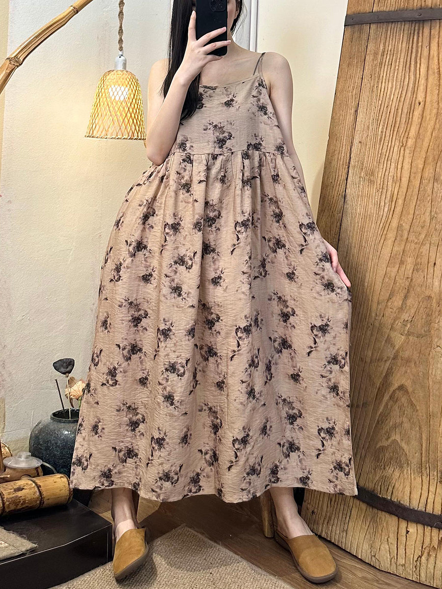 Robe longue d'été à imprimé floral et ramie pour femme AS1021