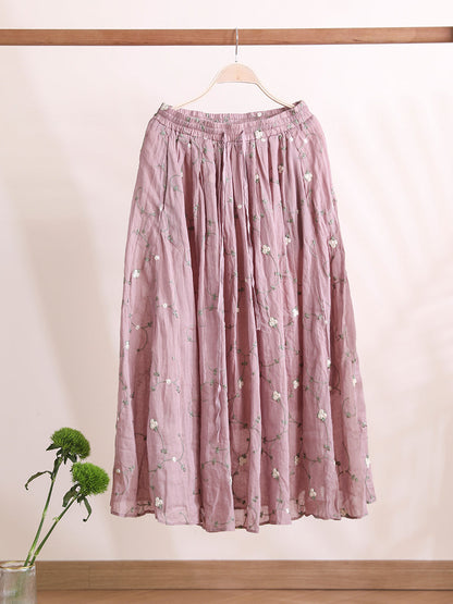 Women Summer Flower Thin Strap Linen Skirt RR1014