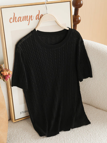 Women Summer Casual Knitted O-Neck Shirt CX035