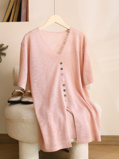 Women Casual Solid Colorful Buttom Summer Thin Shirt QW1050