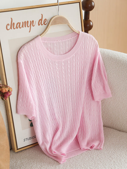 Women Summer Casual Knitted O-Neck Shirt CX035