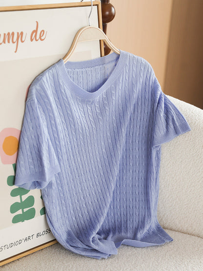 Women Summer Casual Knitted O-Neck Shirt CX035