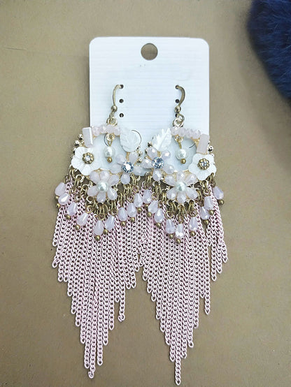 Bohemia Women Tassel Bead Flower Alloy Earrings FD011