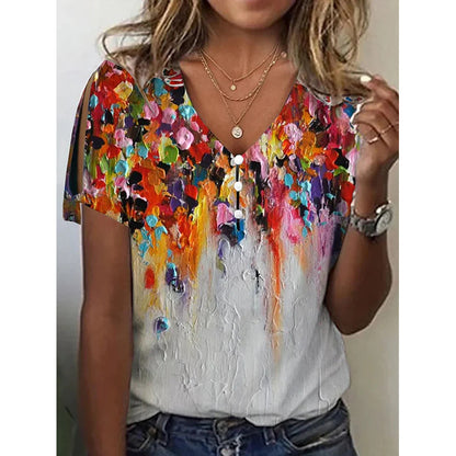 Paisley Loose Casual V Neck T-Shirt  WI85