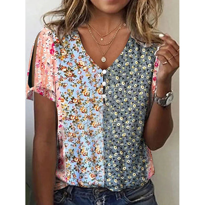 Paisley Loose Casual V Neck T-Shirt  WI85