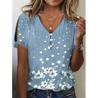 Paisley Loose Casual V Neck T-Shirt  WI85