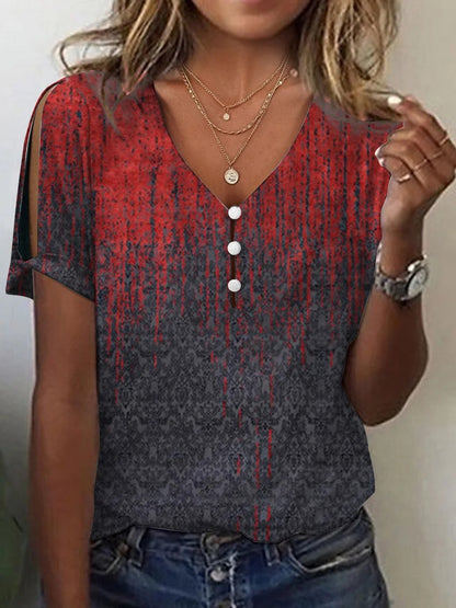 Paisley Loose Casual V Neck T-Shirt  WI85